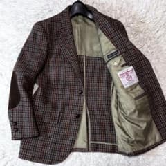 90s ハリスツイード テーラードジャケット エルボーパッチ くるみ