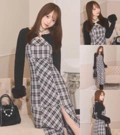 michellMacaron ミシェルマカロン ボレロチェックロングワンピース