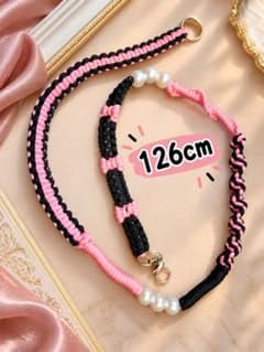 ハンドメイド スマホショルダーストラップ ピンク×ブラックのサムネイル