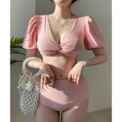 by muni:r】パフスリーブ ツイストフロント ビキニ セパレート水着