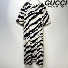 希少 GUCCI 上質 シルク 総柄 レイヤード デザイン 半袖 ワンピース