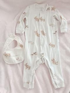 明日まで 美品 ジェラートピケ アイスドッグ柄ロンパース スタイ