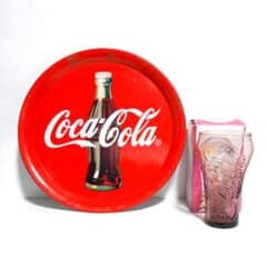 コカコーラ　ビンテージトレイ Coca-Cola コカコーラ ビンテージ トレイ お盆 丸盆 おまけに グラス
