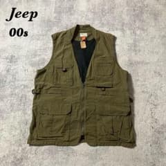 00sJeepアウトドアフィッシングベスト多機能ポケットカーキXLジープ 