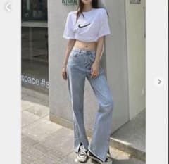 GRL フロントスリットハイウエストデニムパンツ[cu300] L デニムのサムネイル