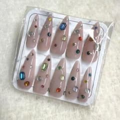 ネイルチップ 宝石ネイル ポイント アーモンド カラフルストーンのサムネイル