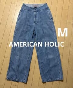 AMERICAN HOLIC ハイウエストセンタータックワイド　M デニム