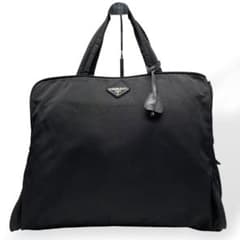 美品 PRADA プラダ ナイロン トートバッグ 南京 白タグ 三角ロゴ 黒 