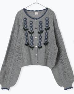 TSUHARU⋈かぎ針お花モチーフ付きニットカーディガン⋈グレー