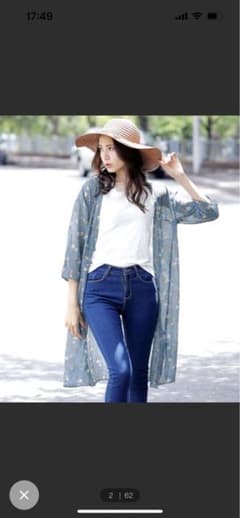 七分袖シースルーシフォン総柄&花柄ＵＶケアロングガウンカーディガンのサムネイル