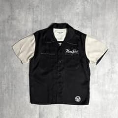 FLAT HEAD】レーヨンボーリングシャツ ギャバジャン 黒白 開襟 50s