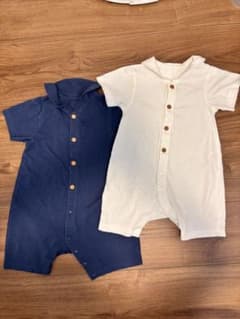 UNIQLO ホワイト ネイビー　ショートオール 60 70 2枚セットのサムネイル