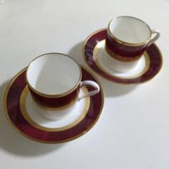 未使用！カップ＆ソーサー 2客セット ボルドー×ゴールドのサムネイル