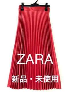 新品　未使用　美品　zara ザラ　プリーツ　スカート　膝丈　膝下　春物　赤のサムネイル