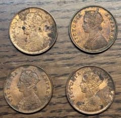 外国英領インド 1/4アンナ銅貨 ヴィクトリア女王 1894年 4枚 外国コイン英領インド 1/4アンナ銅貨 ヴィクトリア女王 1894年 4枚