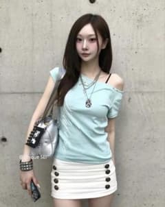 オフショルダー ロゴTシャツ ミントのサムネイル