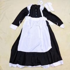 メイド服 ロングワンピース コスプレ 黒白 エプロン付き 長袖のサムネイル