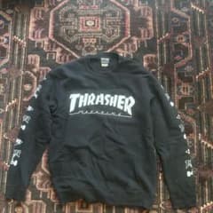 THRASHER スラッシャー スウェット L ブラック 袖プリント ロゴのサムネイル