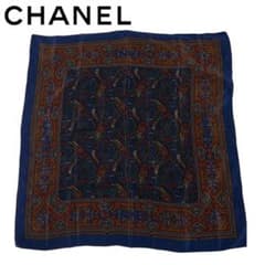CHANEL シャネル ペイズリー ロゴ 大判シルクスカーフ ネイビー | Mercari