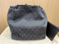 鑑定済み GUCCI グッチ ショルダーバッグ GG柄 キャンバス × レザー 