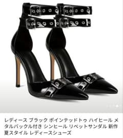 専用出品です。大きいサイズ ダブルベルト ポインテッドトゥ ハイヒール ブラックのサムネイル