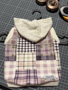 犬服 パープルチェック柄パーカー♬ੈ⟡のサムネイル
