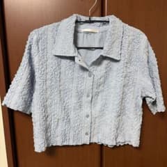 ポップコーン素材 半袖シャツ ライトブルーのサムネイル