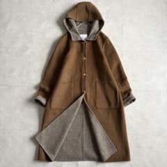 マッキントッシュフィロソフィー フード付 リバーロングコート 茶 36 チェック マッキントッシュフィロソフィー フード付 リバーロングコート 茶 36