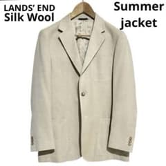 ランズエンド　シルクウール　サマーテーラードジャケット　ブレザー　段返り　美品