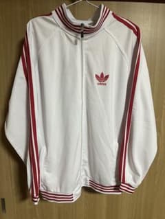 adidas アディダス トラックジャケット ホワイト/レッド - メルカリ
