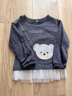 長袖Tシャツ くま ポシェット風×スパンコール 100サイズのサムネイル