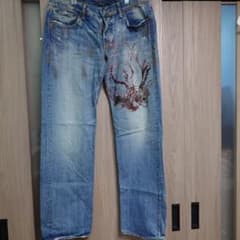 美品 ETERNAL 備中倉敷工房 不死鳥和紙貼付け ゴールドペイントデニム 