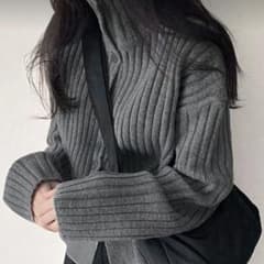 グレー リブ編み ハイネックセーター SHEINのサムネイル