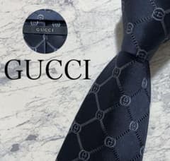 極美品 GUCCI ネクタイ インターロッキング柄 ジャガード ネイビー