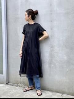 美品】ビアズリー チュールレイヤーワンピース シアー ブラック 黒