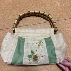 バンブーハンドル かごバッグ ひまわり刺繍　マチ付のサムネイル