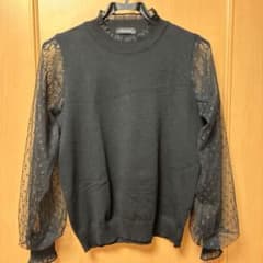 ドット柄シースルー　ハイネックニット　黒のサムネイル