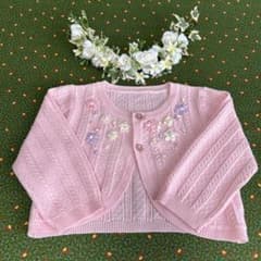 未使用級 メゾピアノ ニットカーディガン ピンク ボレロ 花柄