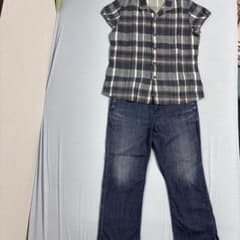 チェック柄シャツ＆デニムパンツ セットアップのサムネイル