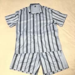 ストライプ柄 半袖シャツ＆ショートパンツ セットアップ　ブルー✨青✨のサムネイル