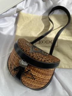 【極美品】RODO ロド ハラコ×ラタン かごバッグ レオパード イタリア製のサムネイル