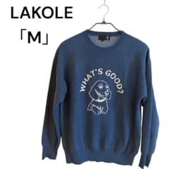 LAKOLE（ラコレ） アニマルロゴ　ジャガードニット　プルオーバー　犬　ブルーのサムネイル