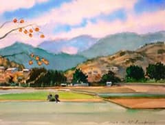 水彩画 風景画 柿の木 田園風景 額装 F6号サイズ - メルカリ