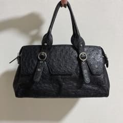 y2k 本革 レザーバッグ 黒 オーストリッチ ハンドバッグ ヴィンテージ