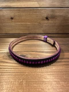 スタッズレザーブレスレット ブレス バングル 黒×紫 ハンドメイド 幅14mmのサムネイル