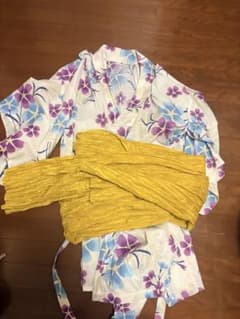 浴衣・帯セット 白地に紫と青の花柄のサムネイル