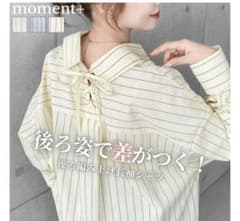 moment＋ マルチストライプ後ろ編み上げ長袖シャツ⌇Mサイズのサムネイル