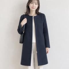 SLOBE IENA ノーカラーロングコート ネイビー　36のサムネイル