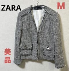 ZARA ノーカラージャケット ツイード ブラック M 入学 卒業 美品