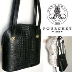 POURCHET PARIS フランス製 クロコ型押し レザー ショルダーバッグ 